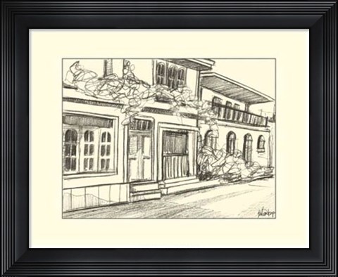 Framed B&amp;W Sketches of Downtown III Print