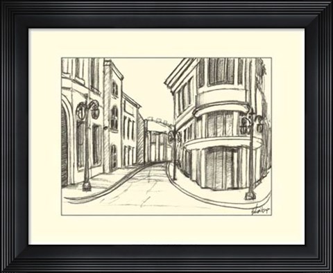 Framed B&amp;W Sketches of Downtown IV Print