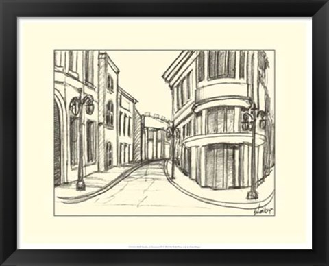 Framed B&amp;W Sketches of Downtown IV Print