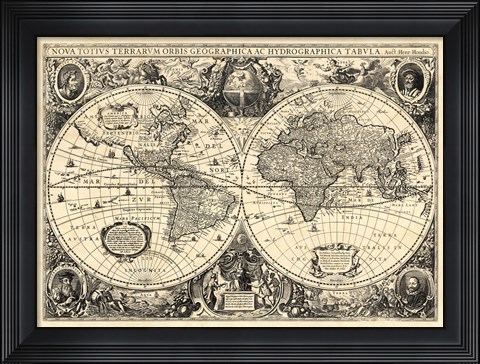 Framed Vintage World Map - Orbis Geographica Print