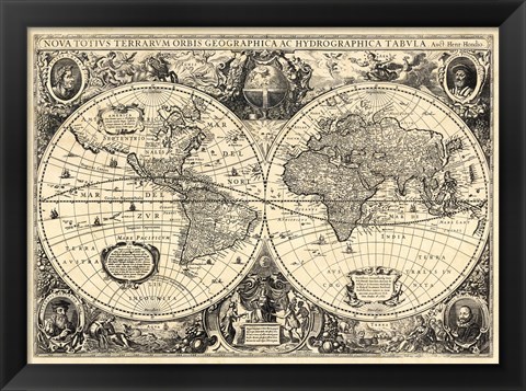 Framed Vintage World Map - Orbis Geographica Print