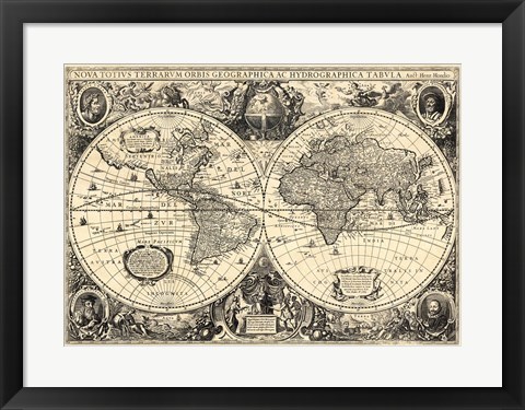 Framed Vintage World Map - Orbis Geographica Print