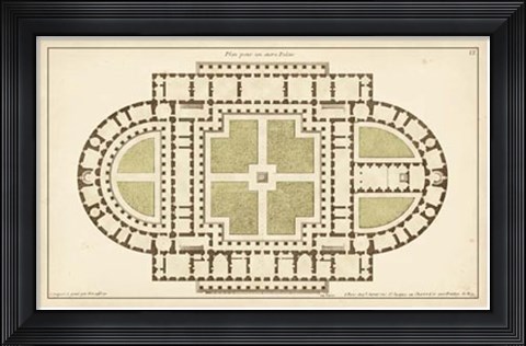 Framed Antique Garden Plan I Print