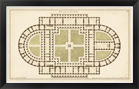 Framed Antique Garden Plan I Print