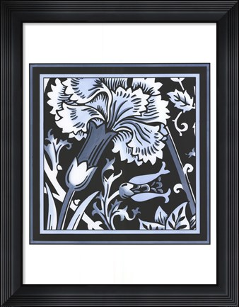 Framed Blue &amp; White Floral Motif I Print