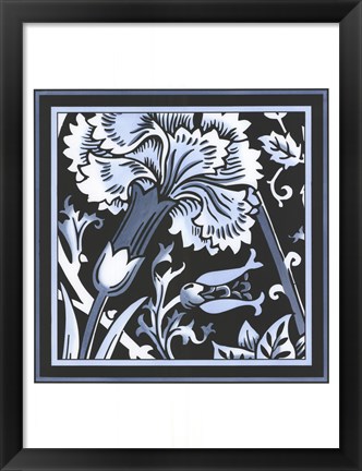 Framed Blue &amp; White Floral Motif I Print