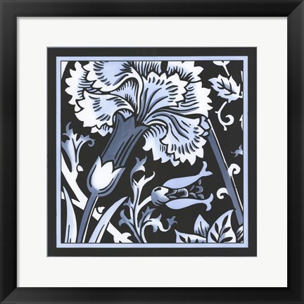 Framed Blue &amp; White Floral Motif I Print