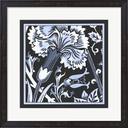 Framed Blue &amp; White Floral Motif I Print