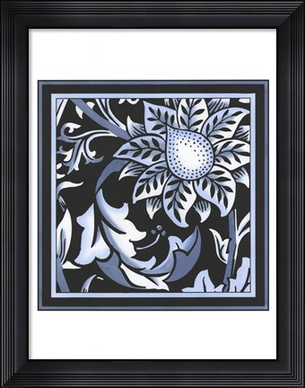 Framed Blue &amp; White Floral Motif II Print