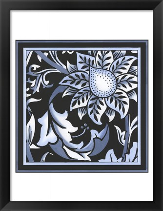 Framed Blue &amp; White Floral Motif II Print