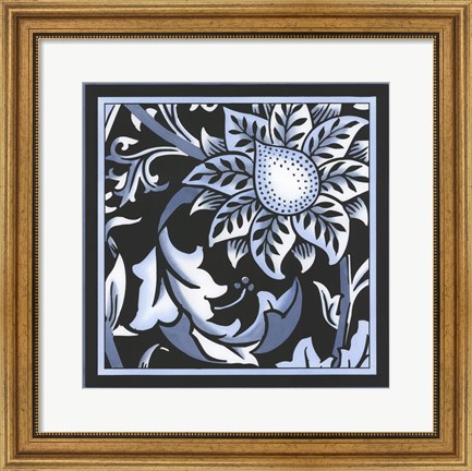Framed Blue &amp; White Floral Motif II Print