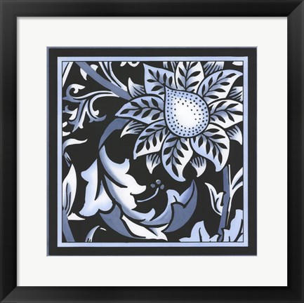 Framed Blue &amp; White Floral Motif II Print