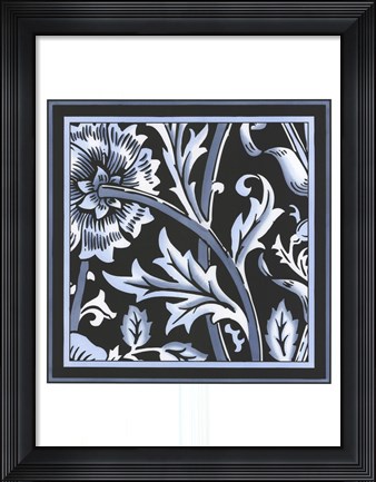 Framed Blue &amp; White Floral Motif IV Print