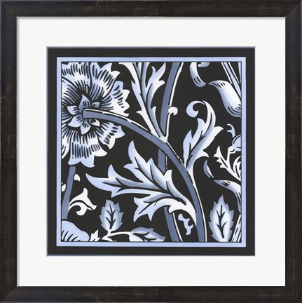 Framed Blue &amp; White Floral Motif IV Print