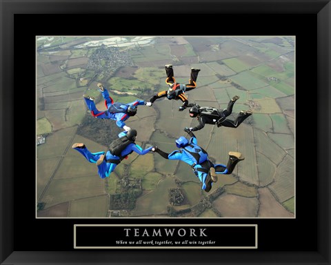 Framed Teamwork-Skydivers II Print