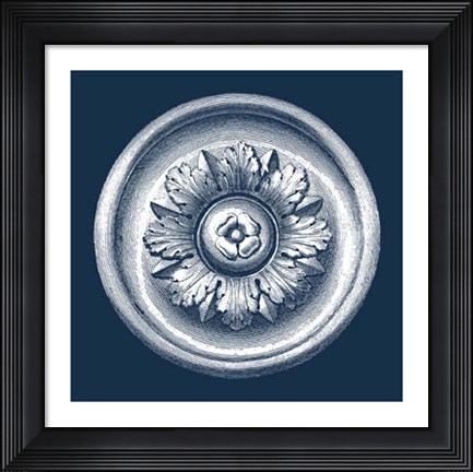 Framed Classic Medallion on Navy I Print