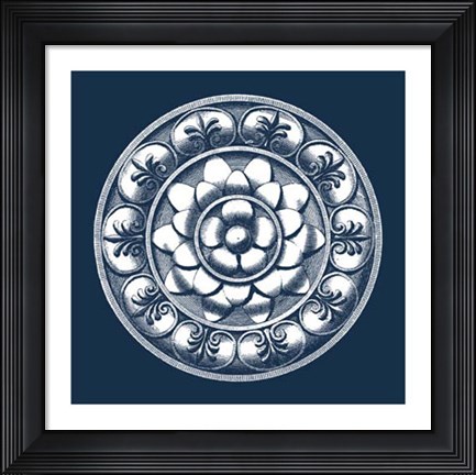 Framed Classic Medallion on Navy II Print