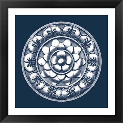 Framed Classic Medallion on Navy II Print