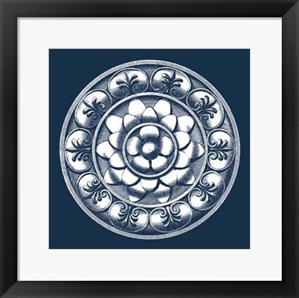 Framed Classic Medallion on Navy II Print
