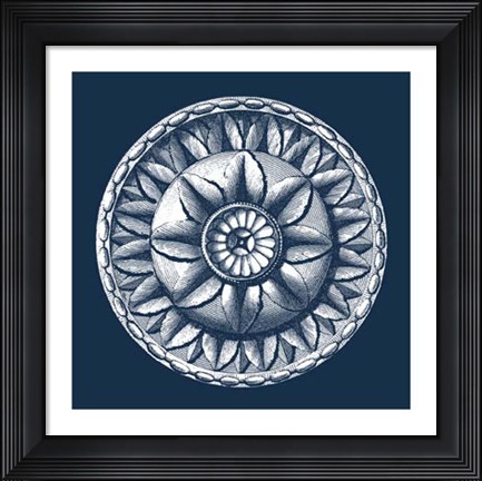 Framed Classic Medallion on Navy III Print
