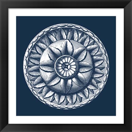 Framed Classic Medallion on Navy III Print