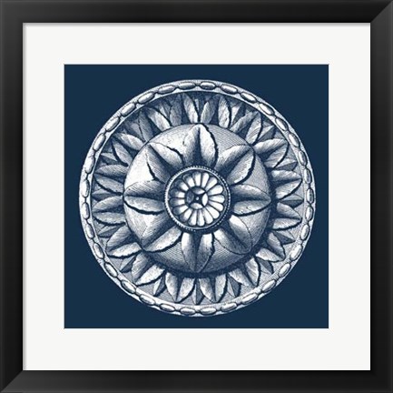 Framed Classic Medallion on Navy III Print