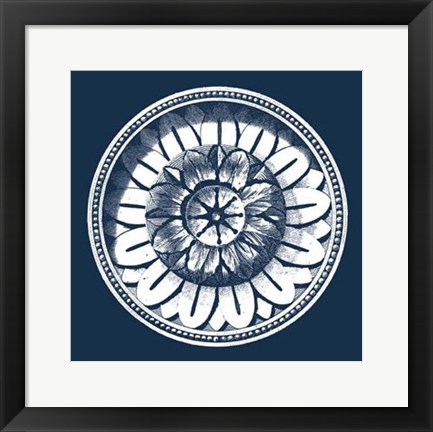 Framed Classic Medallion on Navy IV Print