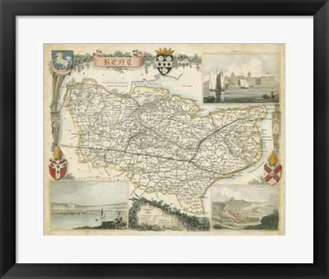 Framed Map of Kent Print