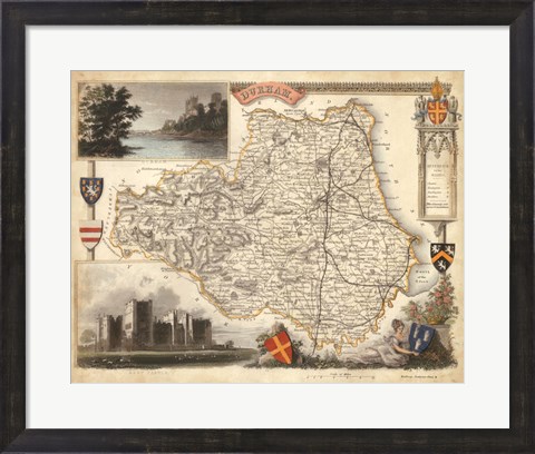 Framed Map of Durham Print