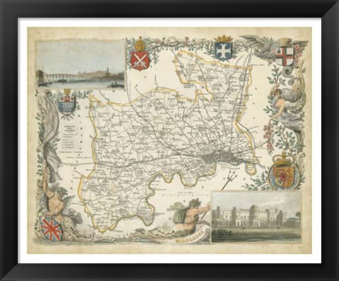 Framed Map of Middlesex Print