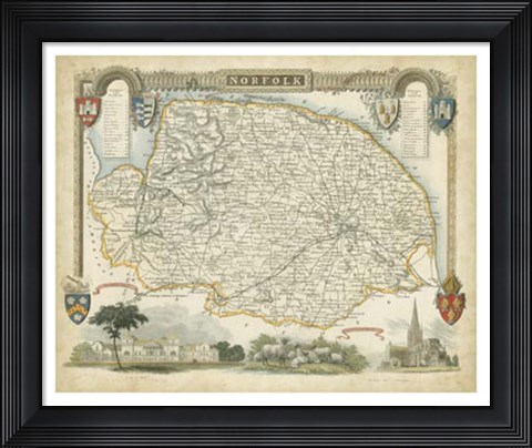 Framed Map of Norfolk Print