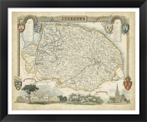 Framed Map of Norfolk Print