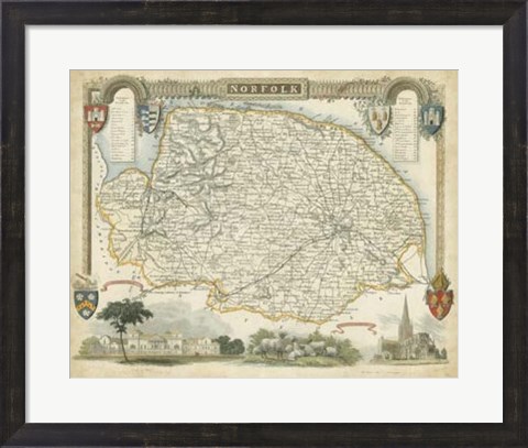 Framed Map of Norfolk Print