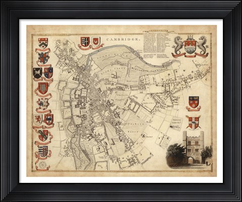 Framed Map of Cambridge Print