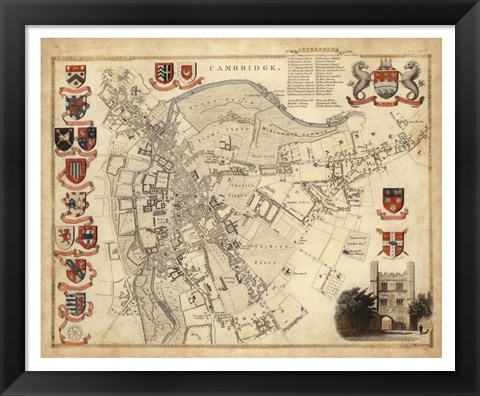 Framed Map of Cambridge Print
