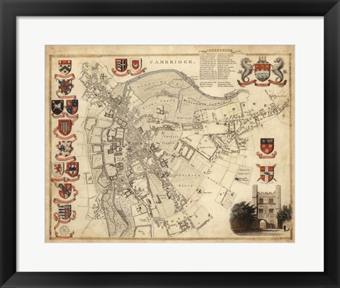 Framed Map of Cambridge Print