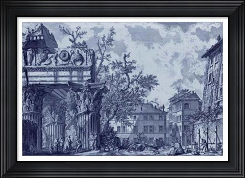 Framed Antique Blue View I Print