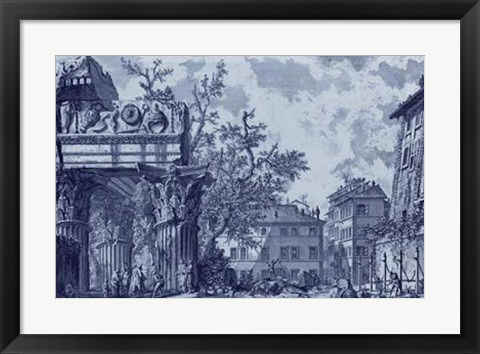 Framed Antique Blue View I Print