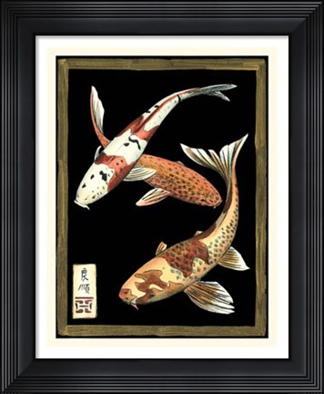 Framed Koi Fish on Black I Print