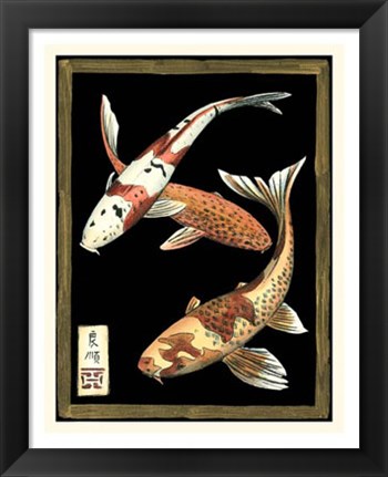 Framed Koi Fish on Black I Print