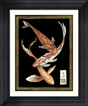 Framed Koi Fish on Black II Print