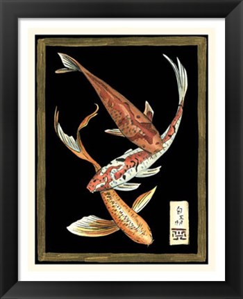 Framed Koi Fish on Black II Print