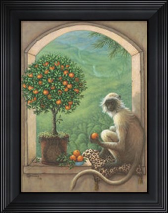 Framed Monkey and Orange Tree Print