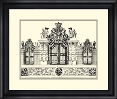 Framed B&amp;W Grand Garden Gate I Print