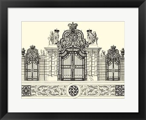 Framed B&amp;W Grand Garden Gate I Print