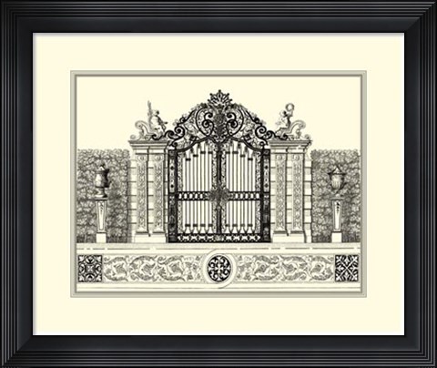 Framed B&amp;W Grand Garden Gate II Print