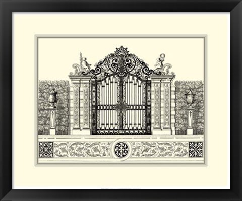 Framed B&amp;W Grand Garden Gate II Print