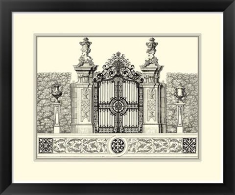 Framed B&amp;W Grand Garden Gate III Print