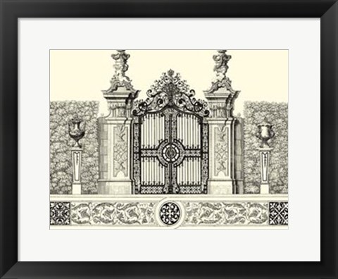 Framed B&amp;W Grand Garden Gate III Print