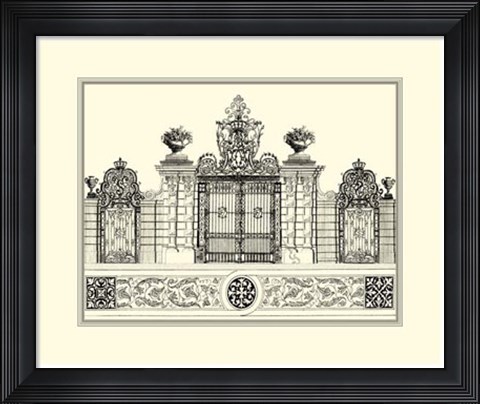 Framed B&amp;W Grand Garden Gate IV Print